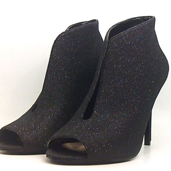 Nina Shoes - Nina Merima Peep-toe Bootie Black Glitter Size 8